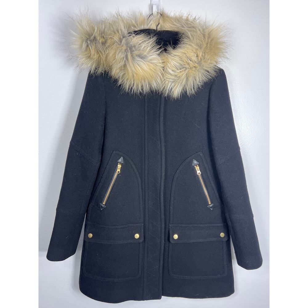 J. Crew Black Stadium Cloth by Nello Gori Hooded Winter Wool Coat 4 Classic